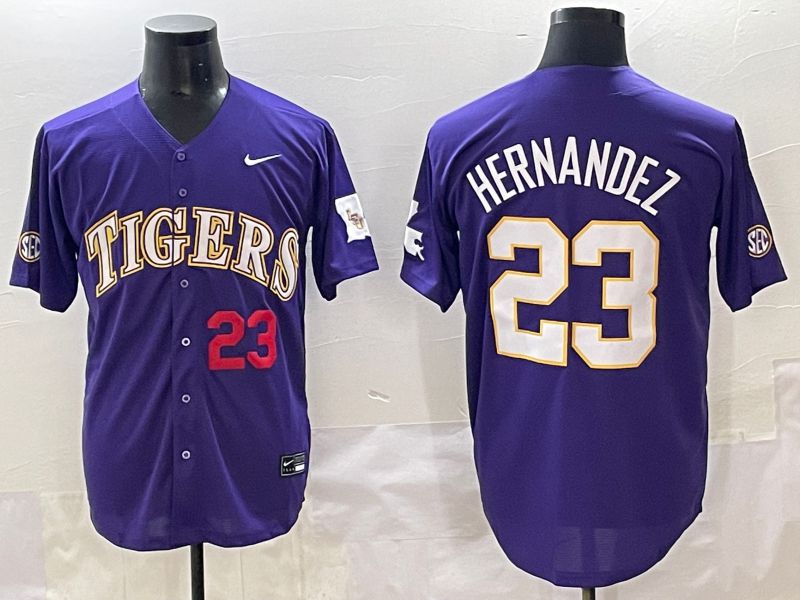 Men 2025 LSU Tigers 23 Hernandez Purple Joint Name Nike NCAA Jersey style 3